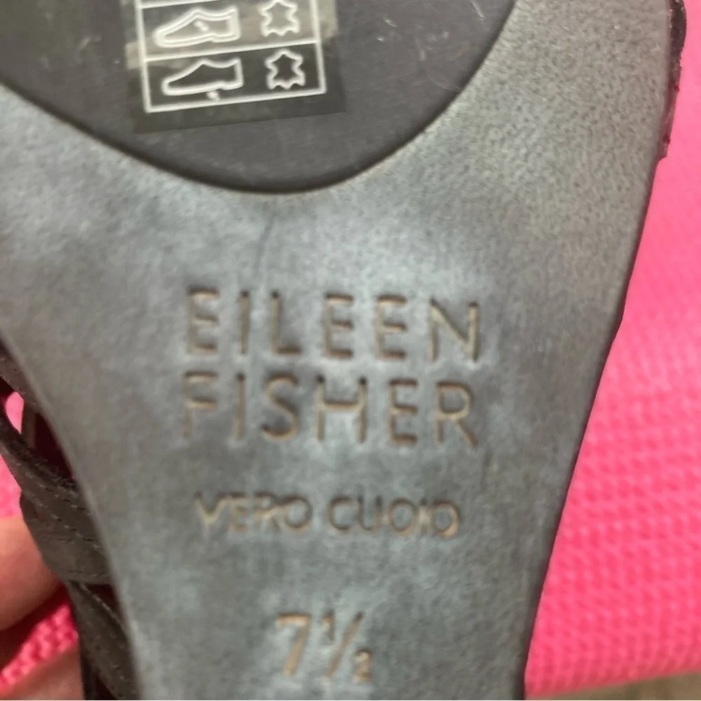 Eileen Fisher Wedge  Women's Sz 7.5 Caged Lattice Back Zip Black Leather